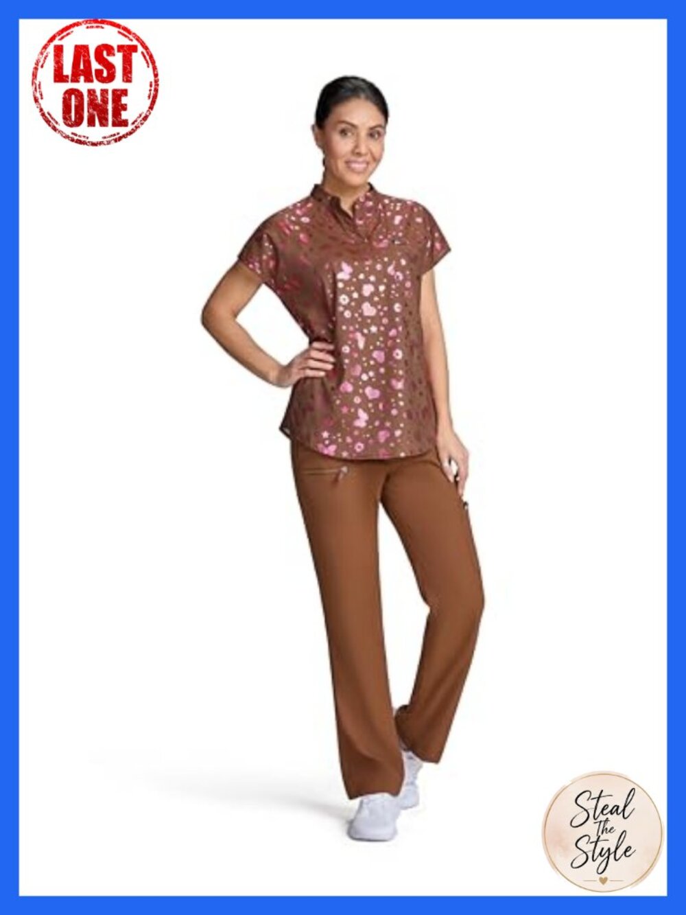 Women's Scrub Top Split Neck Short Sleeve Medical Uniform Tuckable